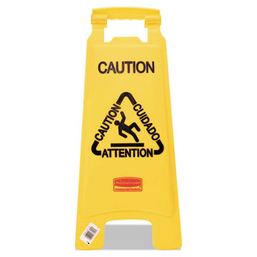 Rubbermaid® Commercial Multilingual "caution" Floor Sign,  11 X 12 X 25, Bright Yellow freeshipping - TVN Wholesale